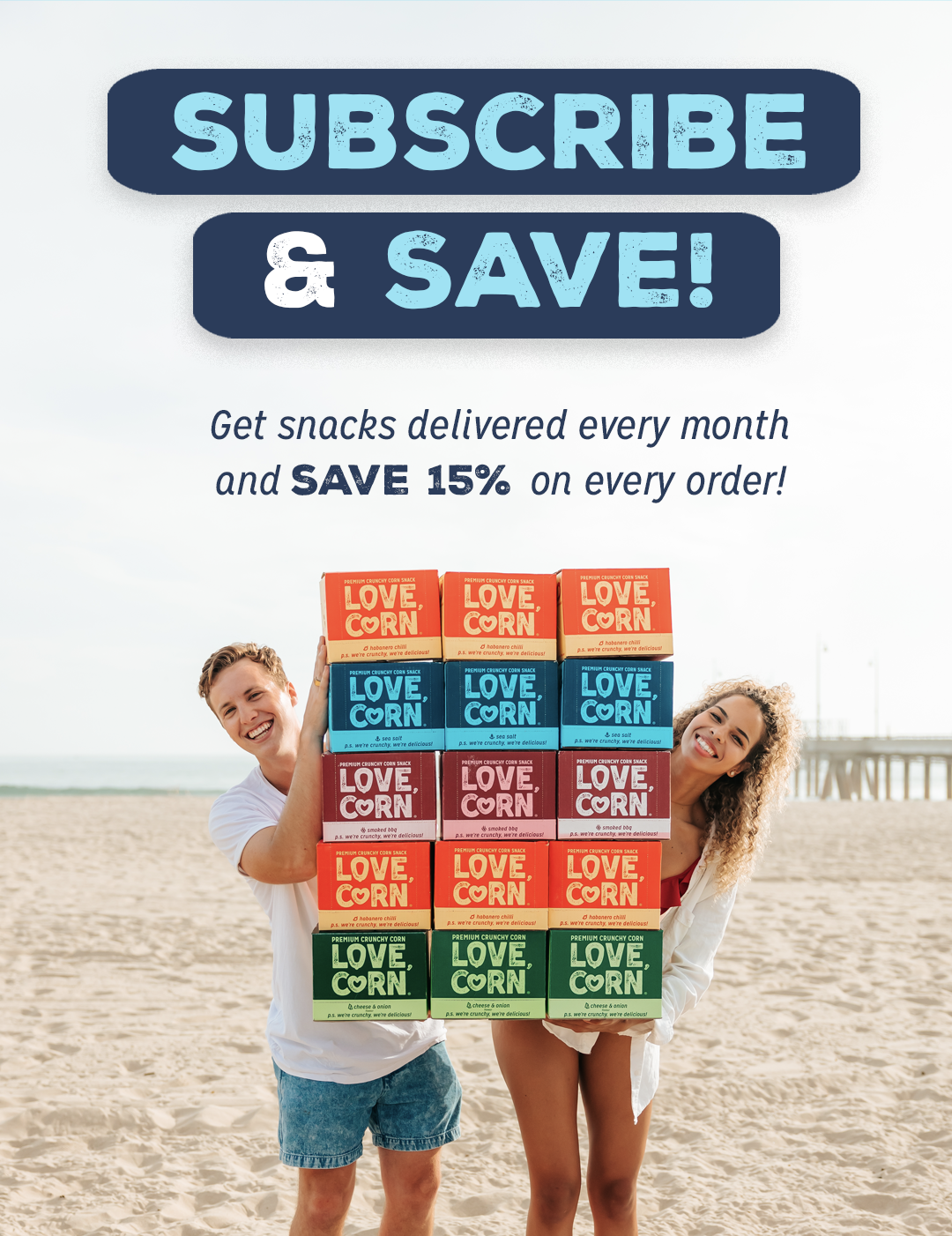 Get snacks delivered every month and save 15% on every order
